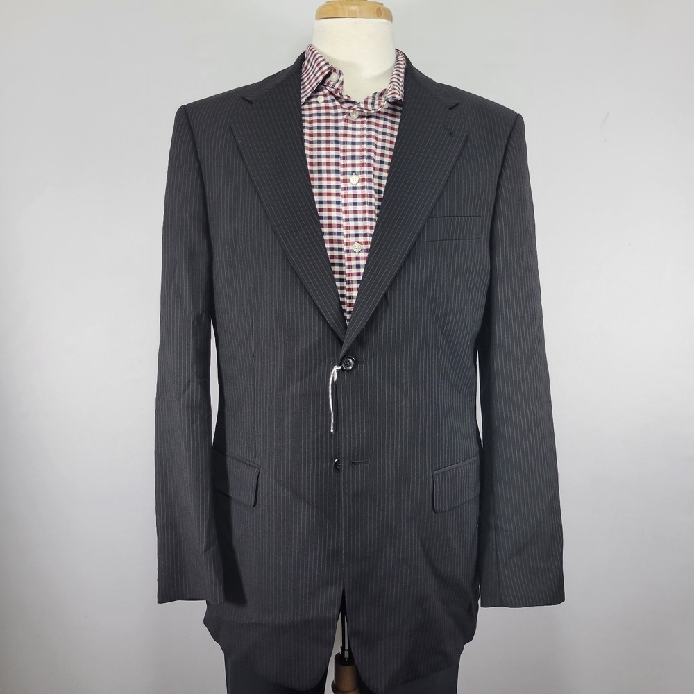 Express Men's Sport Coat Blazer Two Button Black Striped Wool Size 42L